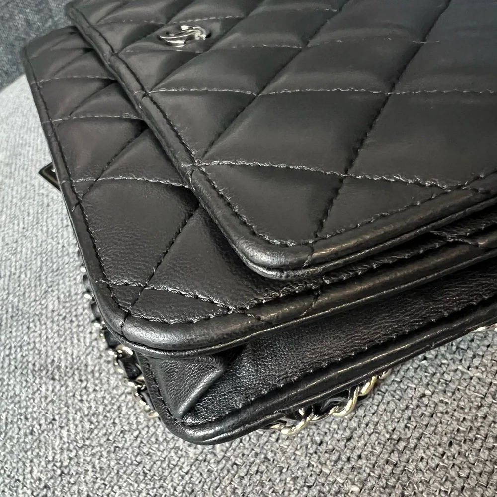 CHANEL classic wallet on chain WOC LAMBSKIN leather